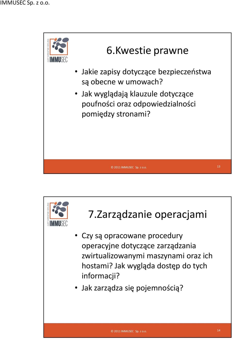 Zarządzanie operacjami Czy są opracowane procedury operacyjne dotyczące zarządzania