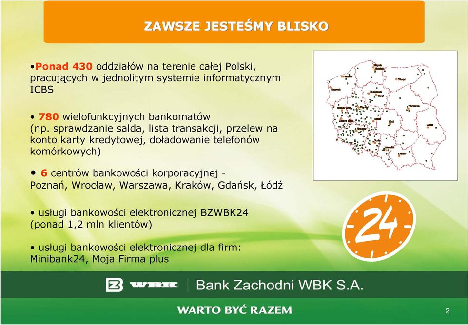 sprawdzanie salda, lista transakcji, przelew na konto karty kredytowej, doładowanie telefonów komórkowych) 6 centrów