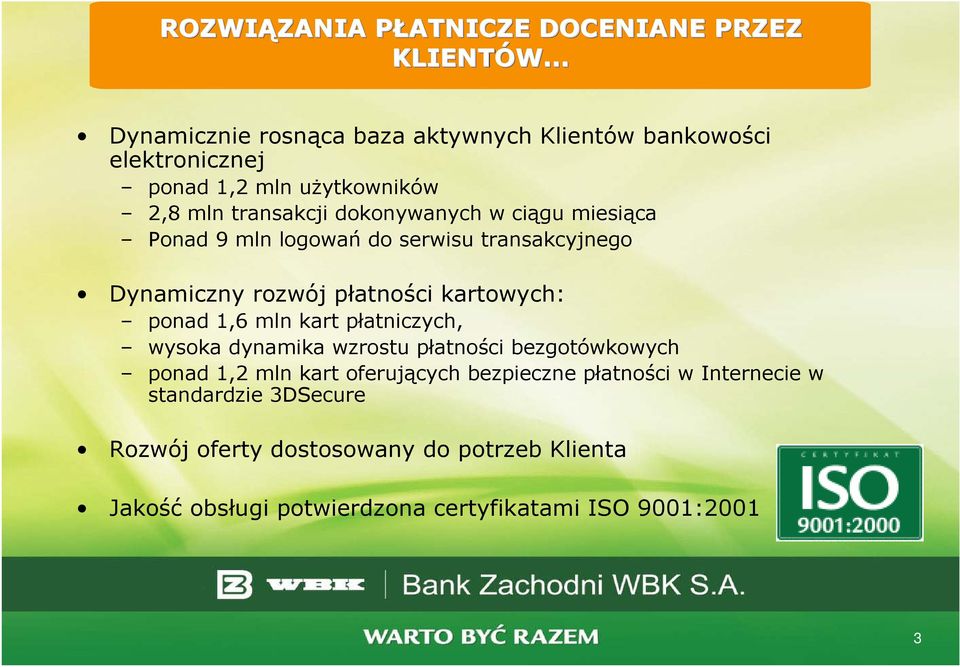 miesiąca Ponad 9 mln logowań do serwisu transakcyjnego Dynamiczny rozwój płatności kartowych: ponad 1,6 mln kart płatniczych, wysoka