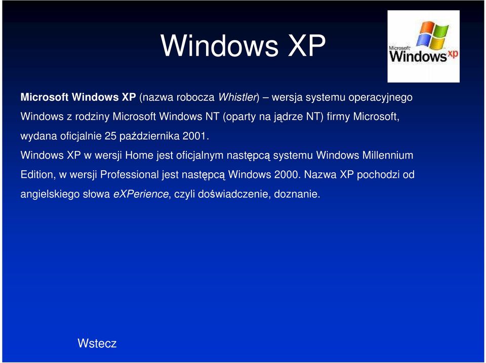 Windows XP w wersji Home jest oficjalnym następcą systemu Windows Millennium Edition, w wersji