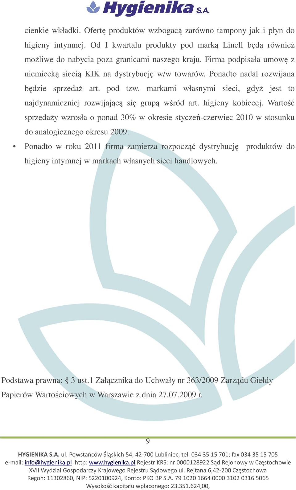 markami własnymi sieci, gdyż jest to najdynamiczniej rozwijającą się grupą wśród art. higieny kobiecej.