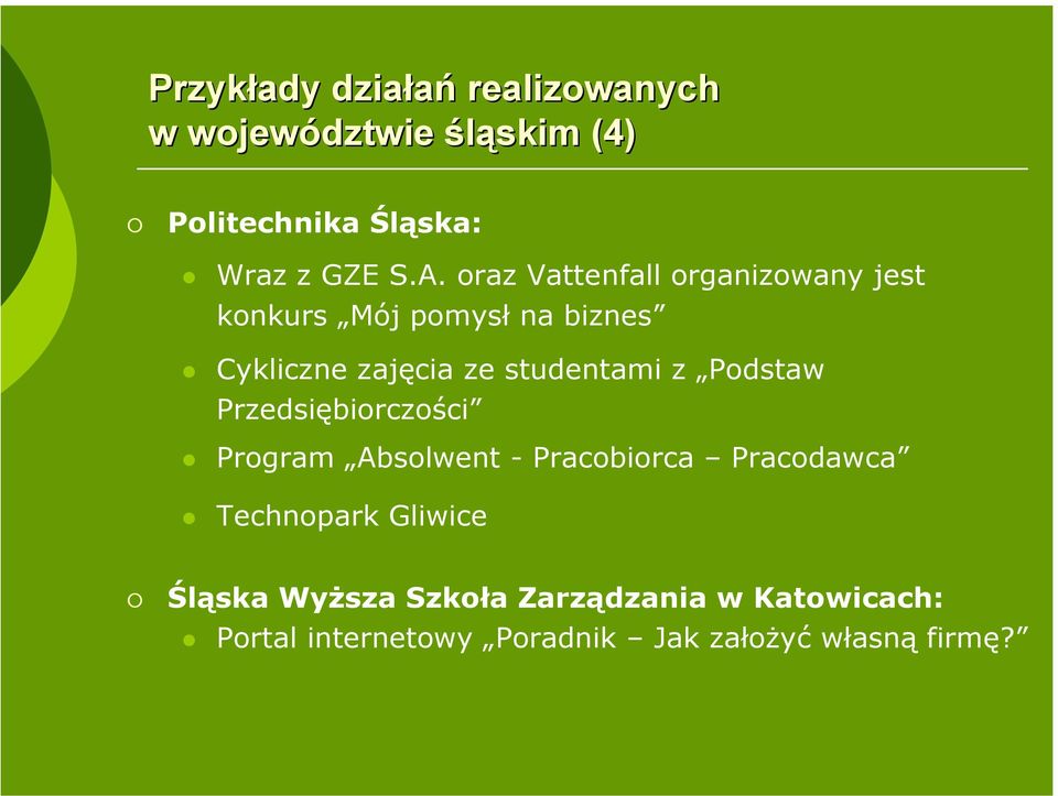 z Podstaw Przedsiębiorczości Program Absolwent - Pracobiorca Pracodawca Technopark Gliwice