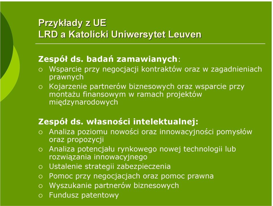 montażu finansowym w ramach projektów międzynarodowych Zespół ds.