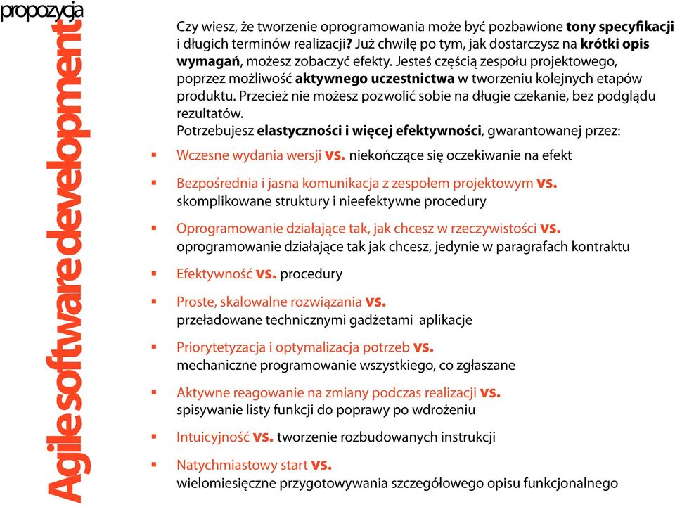 Przecież nie możesz pozwolić sobie na długie czekanie, bez podglądu rezultatów. Potrzebujesz elastyczności i więcej efektywności, gwarantowanej przez: Wczesne wydania wersji vs.