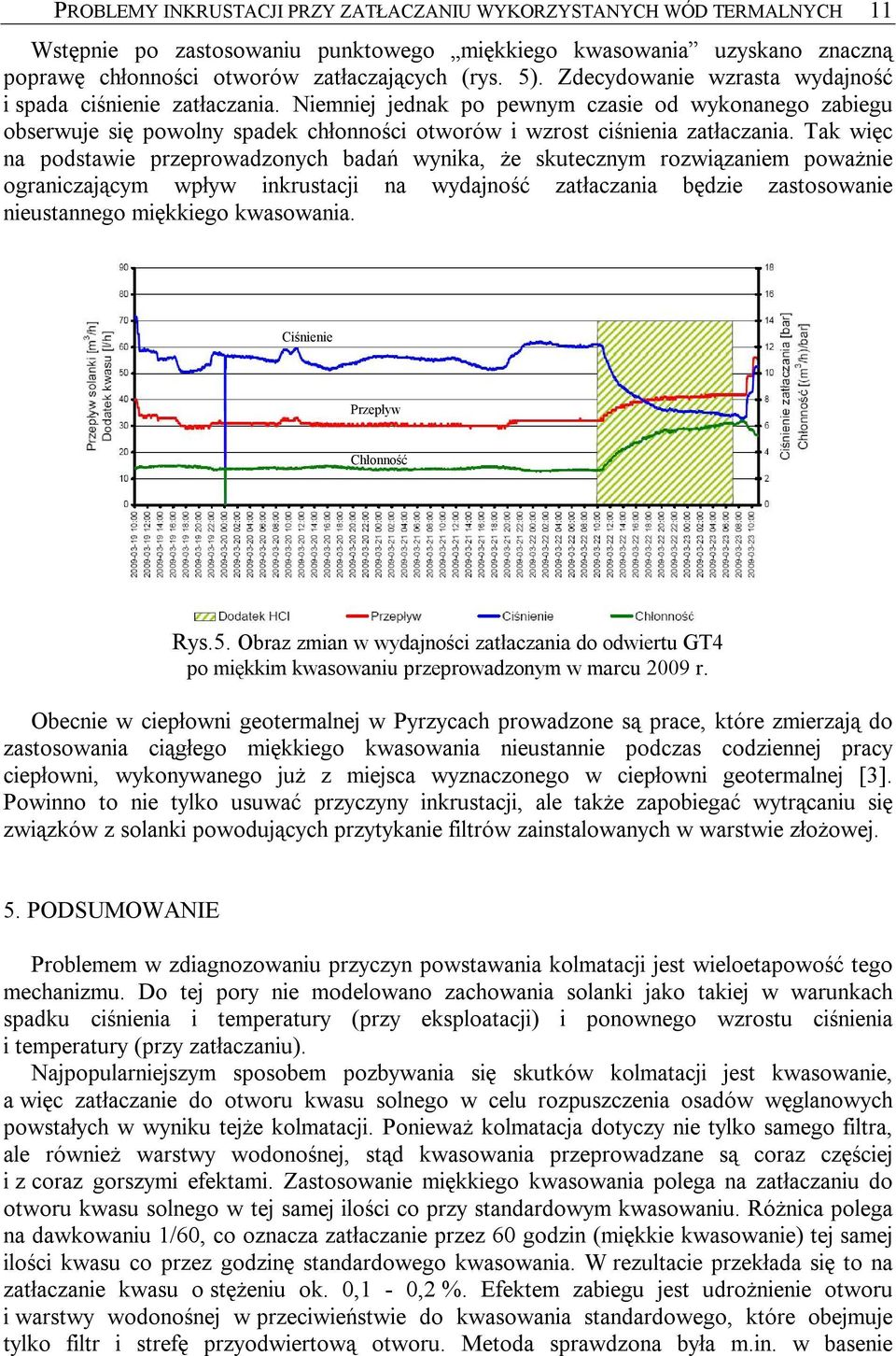Tak więc na podstawie przeprowadzonych badań wynika, że skutecznym rozwiązaniem poważnie ograniczającym wpływ inkrustacji na wydajność zatłaczania będzie zastosowanie nieustannego miękkiego