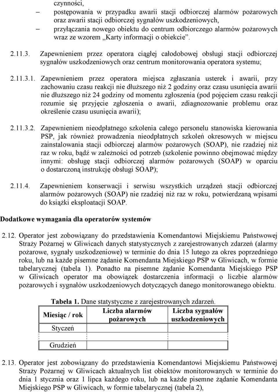 Zapewnieniem przez operatora ciągłej całodobowej obsługi stacji odbiorczej sygnałów uszkodzeniowych oraz centrum monitorowania operatora systemu; 2.11