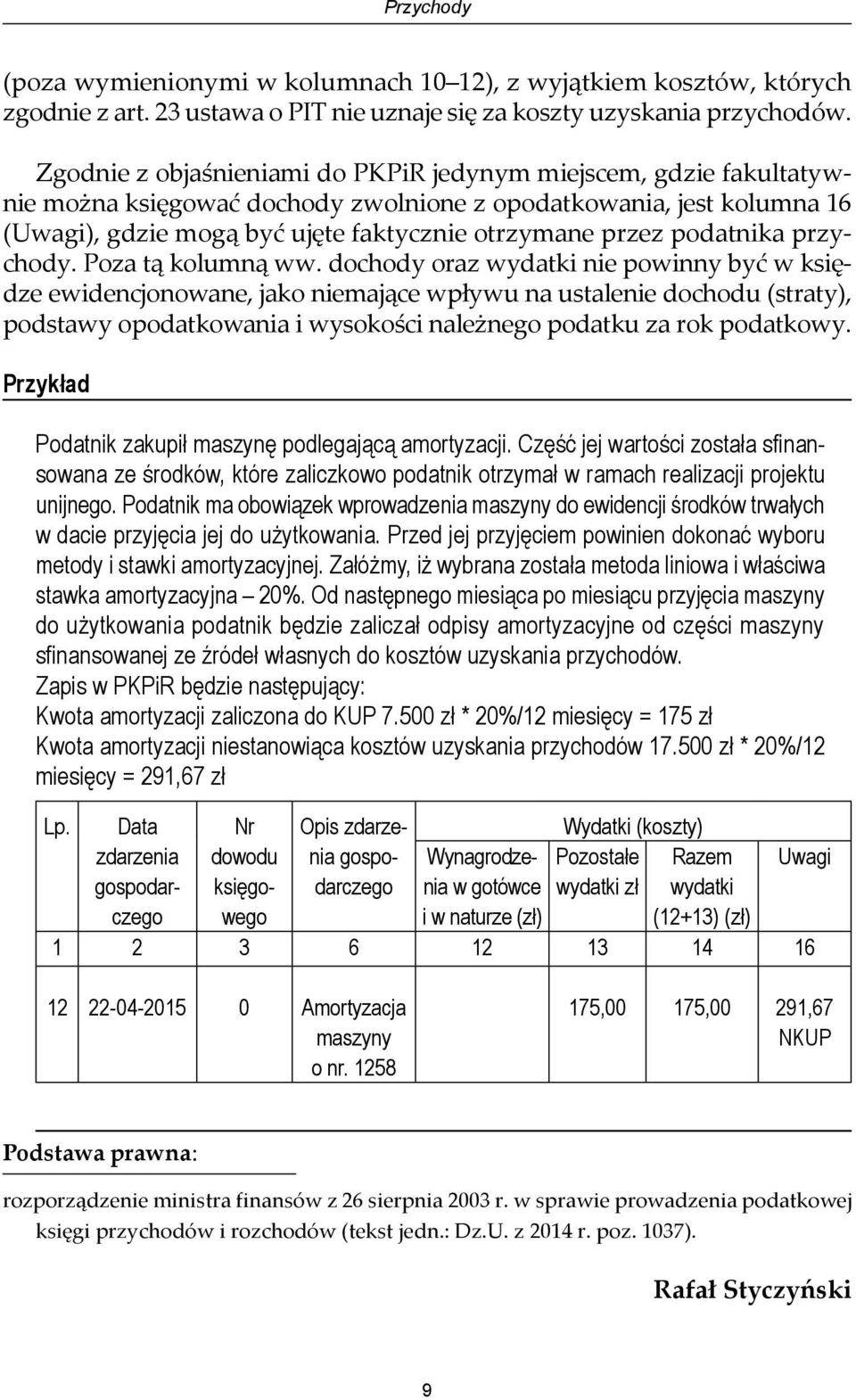 podatnika przychody. Poza tą kolumną ww.