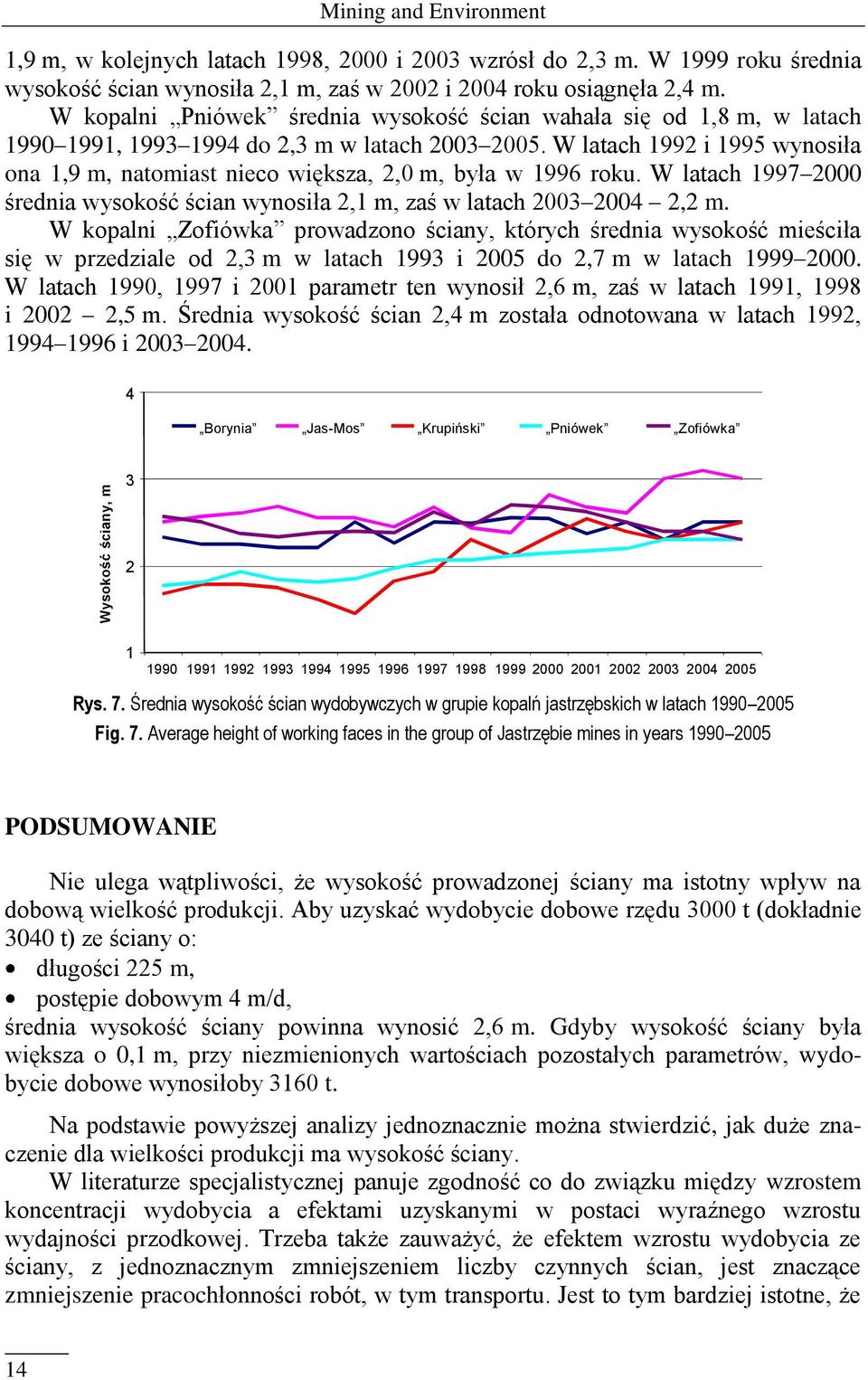 W latach 1992 i 1995 wynosiła ona 1,9 m, natomiast nieco większa, 2,0 m, była w 1996 roku. W latach 1997 2000 średnia wysokość ścian wynosiła 2,1 m, zaś w latach 2003 2004 2,2 m.