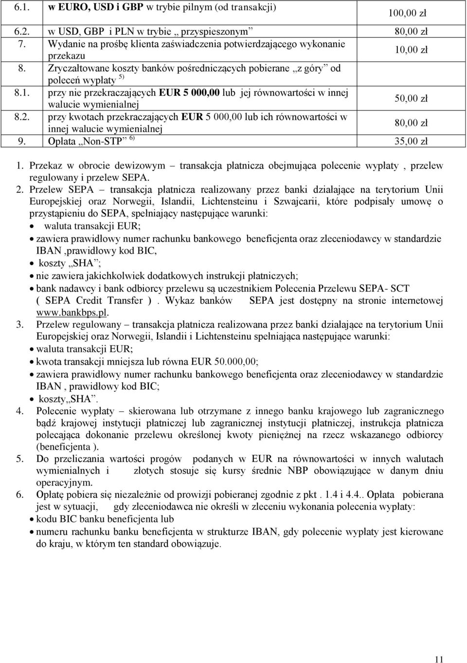 2. przy kwotach przekraczających EUR 5 000,00 lub ich równowartości w innej walucie wymienialnej 80,00 zł 9. Opłata Non-STP 6) 35,00 zł 1.