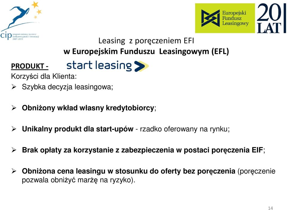 rzadko oferowany na rynku; Brak opłaty za korzystanie z zabezpieczenia w postaci poręczenia EIF;