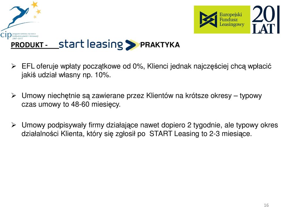 Umowy niechętnie są zawierane przez Klientów na krótsze okresy typowy czas umowy to 48-60