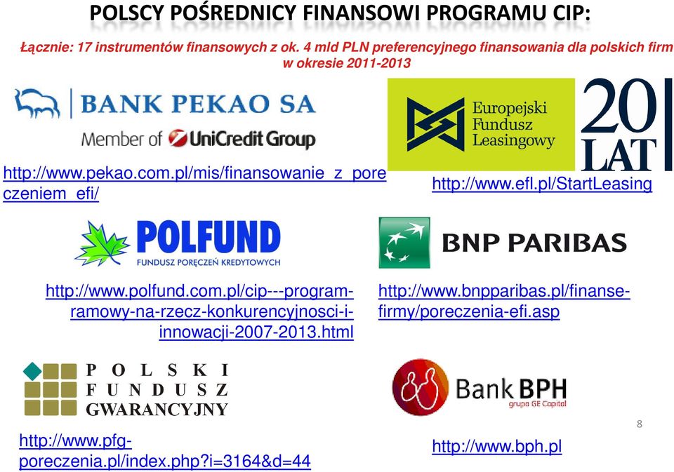 pl/mis/finansowanie_z_pore czeniem_efi/ http://www.efl.pl/startleasing http://www.pfgporeczenia.pl/index.php?