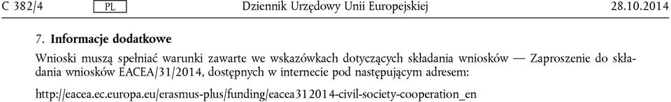 dotyczących składania wniosków Zaproszenie do składania wniosków