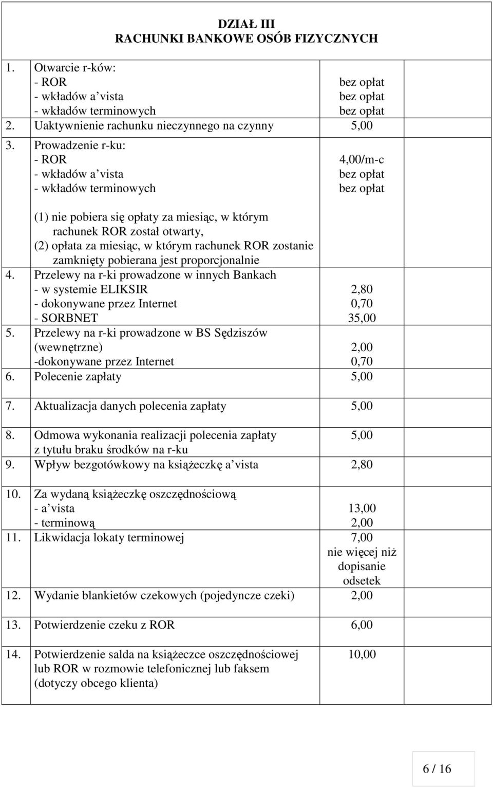 pobierana jest proporcjonalnie 4. Przelewy na rki prowadzone w innych Bankach w systemie ELIKSIR dokonywane przez Internet SORBNET 5.