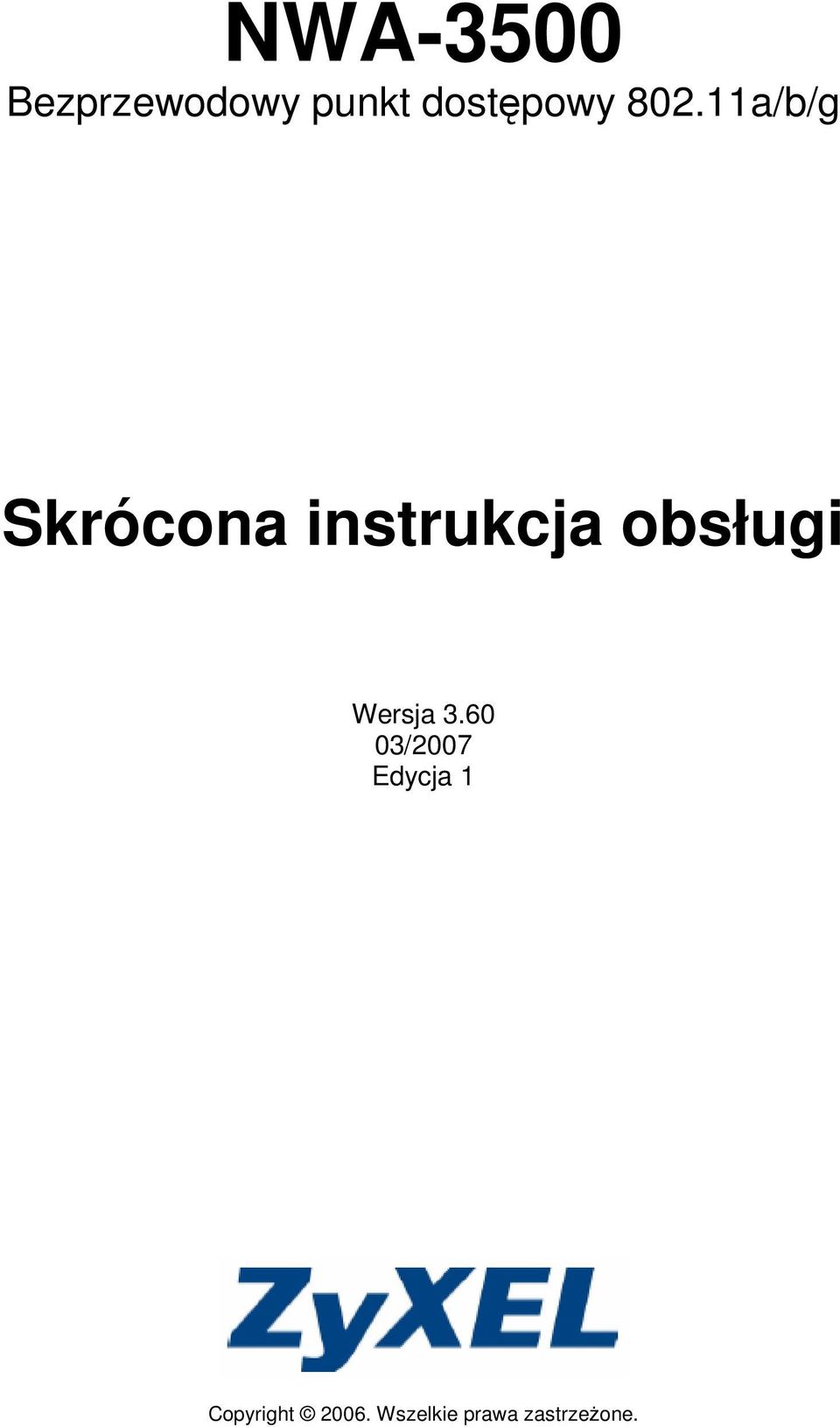 11a/b/g Skrócona instrukcja obsługi