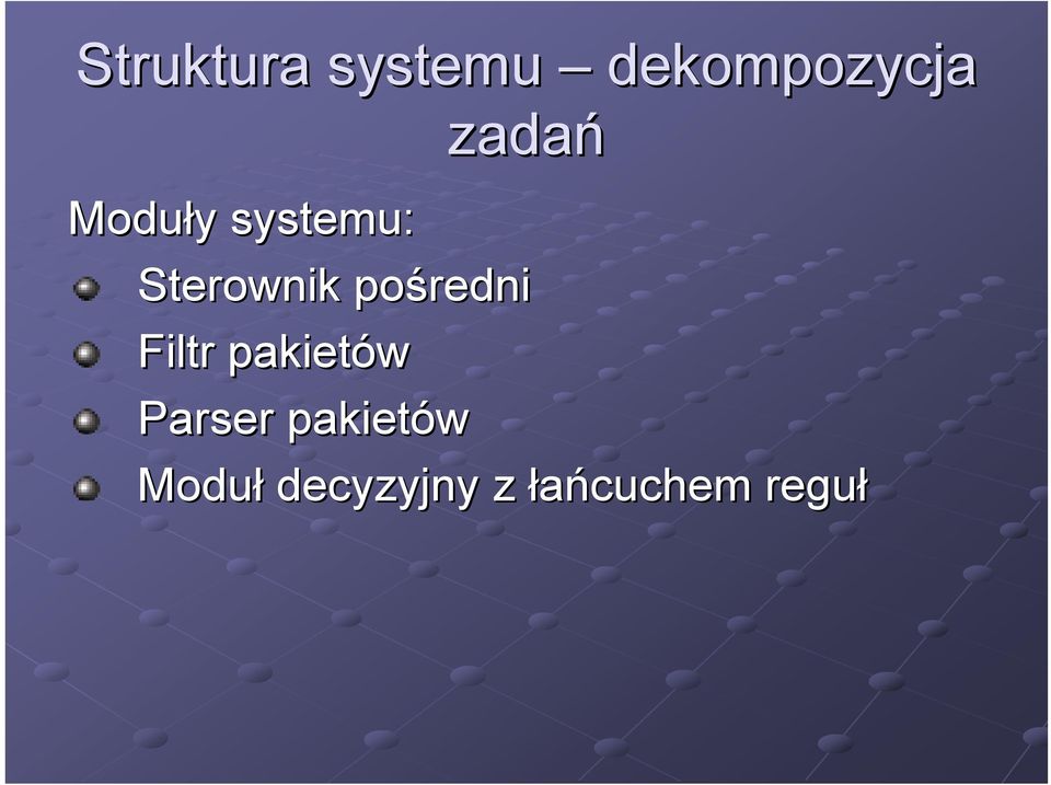 pośredni Filtr pakietów Parser