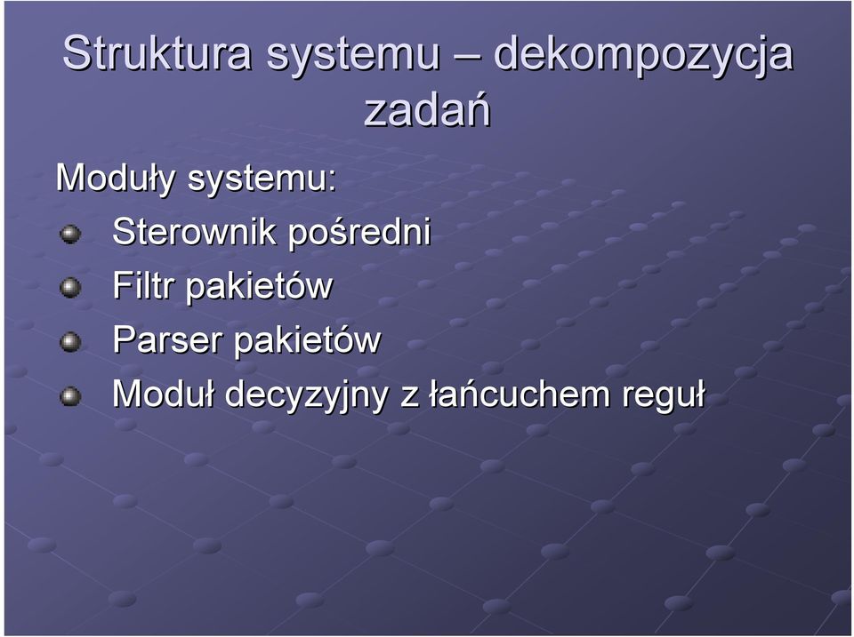 pośredni Filtr pakietów Parser