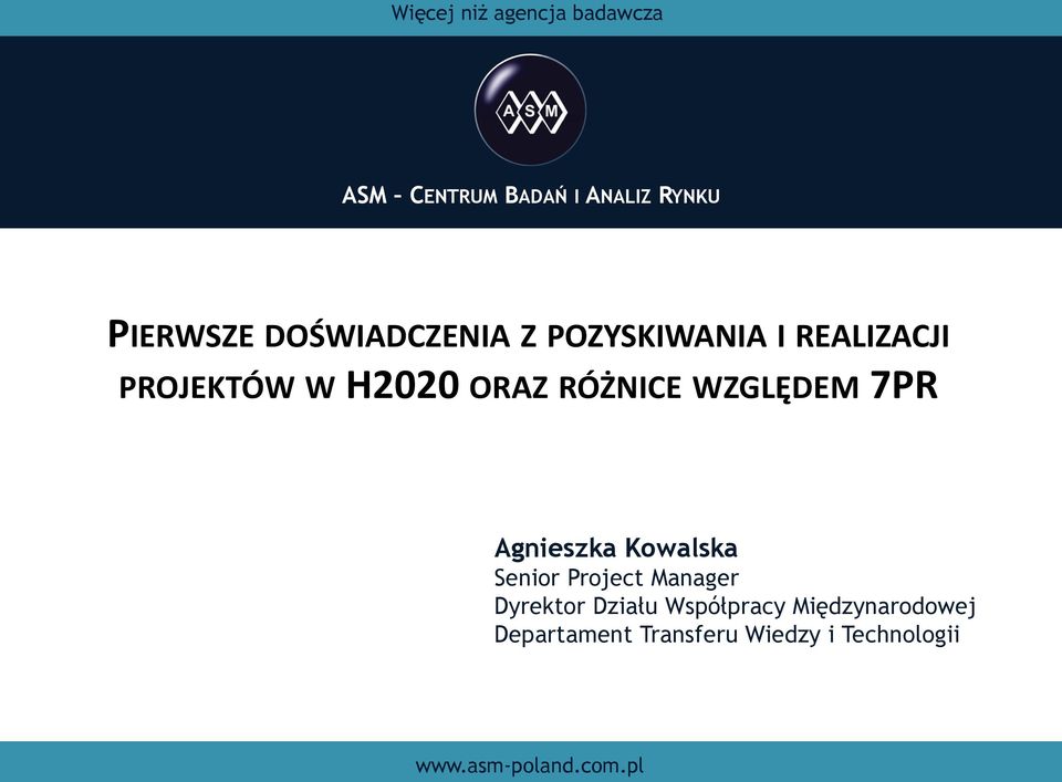 WZGLĘDEM 7PR Agnieszka Kowalska Senior Project Manager Dyrektor Działu