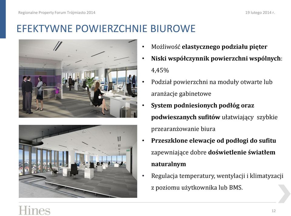 podwieszanych sufitów ułatwiający szybkie przearanżowanie biura Przeszklone elewacje od podłogi do sufitu