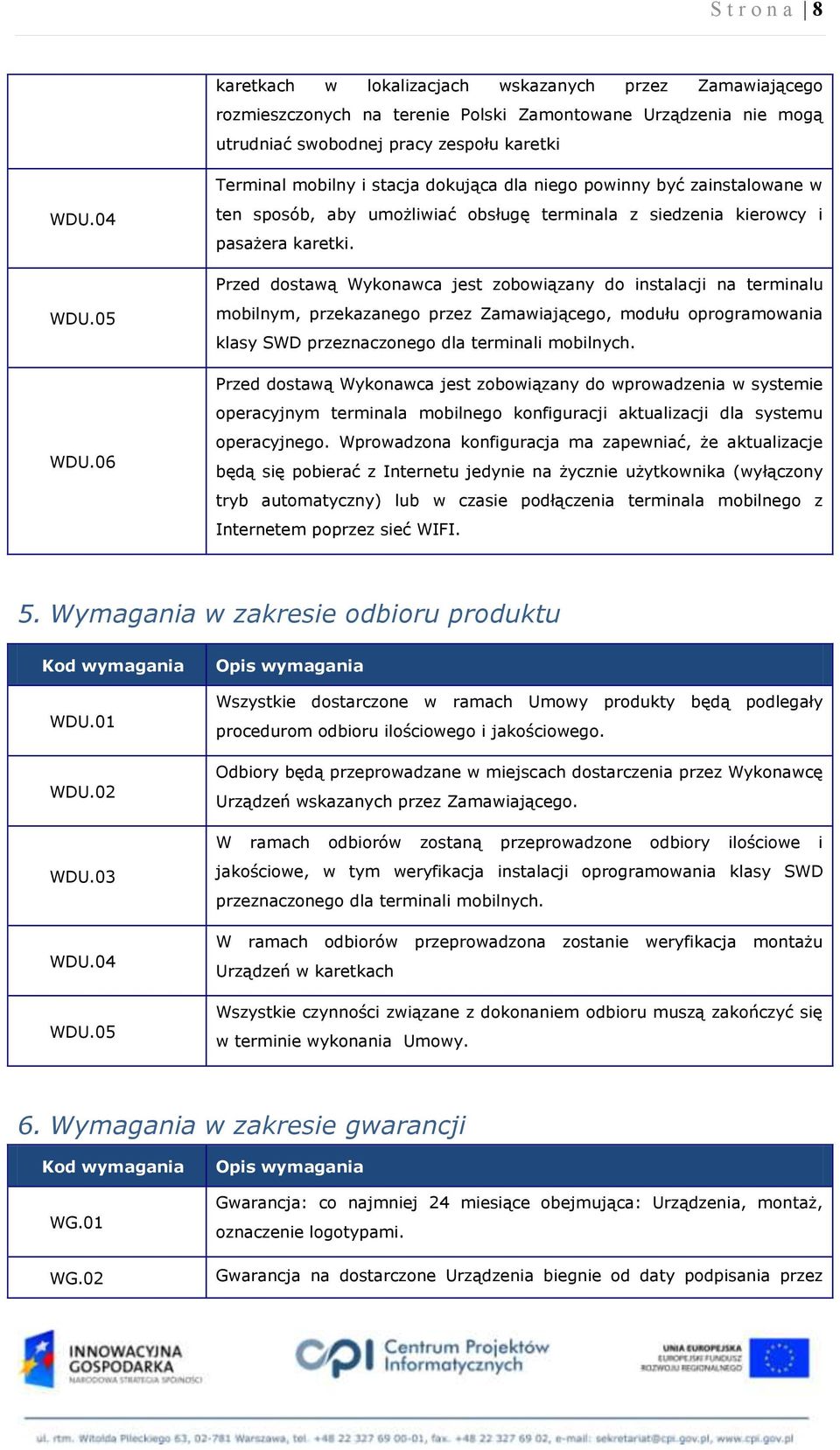 Przed dostawą Wykonawca jest zobowiązany do instalacji na terminalu mobilnym, przekazanego przez Zamawiającego, modułu oprogramowania klasy SWD przeznaczonego dla terminali mobilnych.