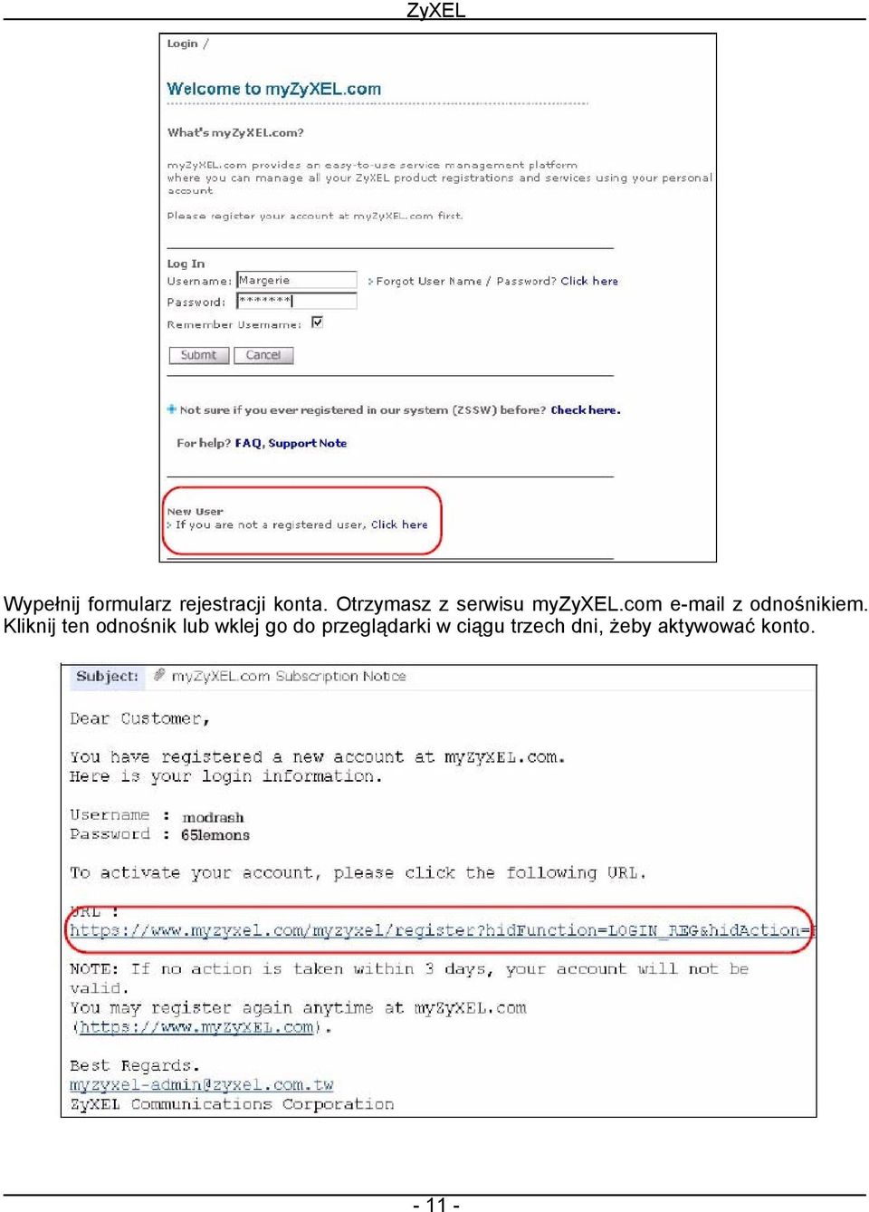 com e-mail z odnośnikiem.