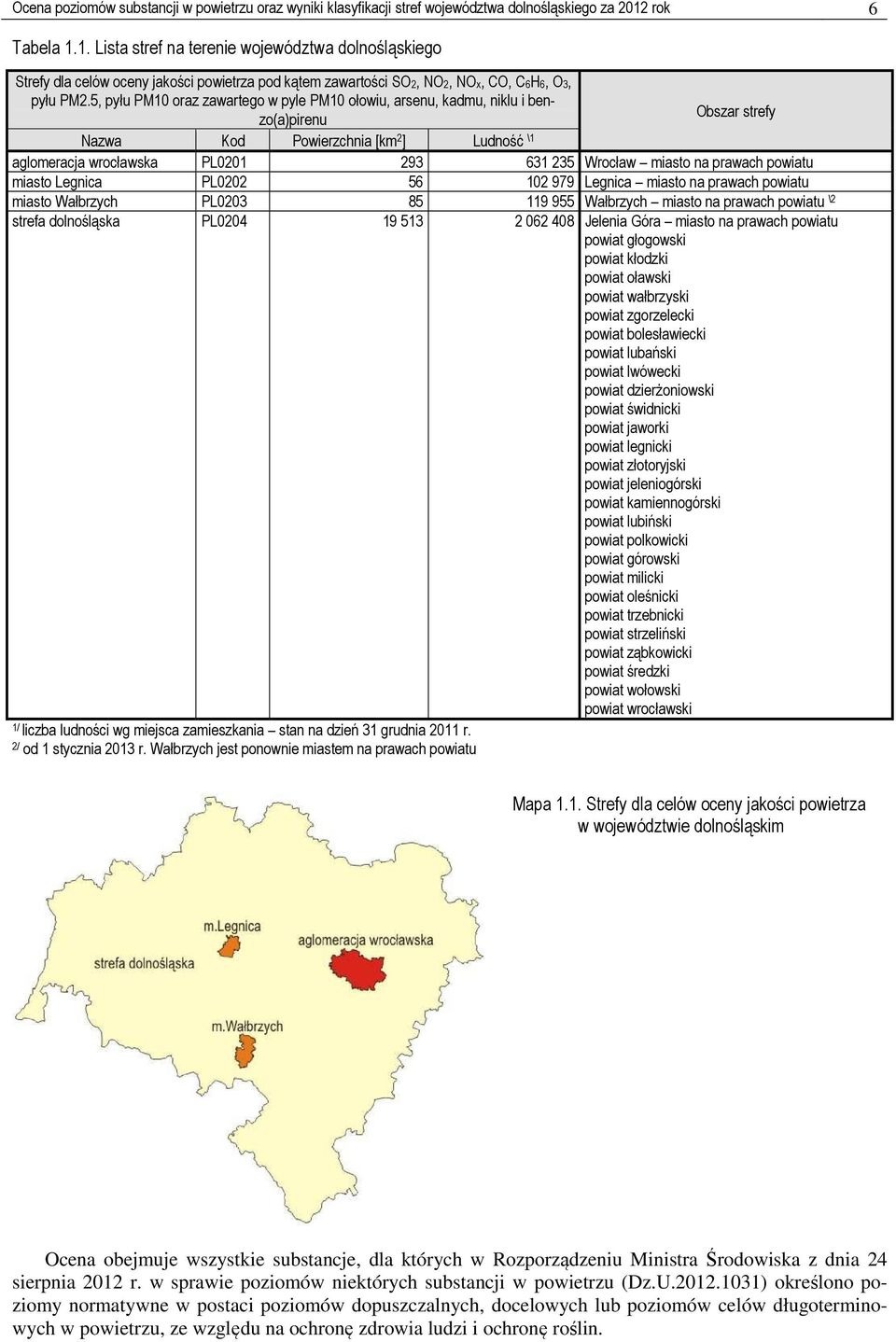 5, pyłu PM10 oraz zawartego w pyle PM10 ołowiu, arsenu, kadmu, niklu i benzo(a)pirenu Obszar strefy Nazwa Kod Powierzchnia [km 2 ] Ludność \1 aglomeracja wrocławska PL0201 293 631 235 Wrocław miasto