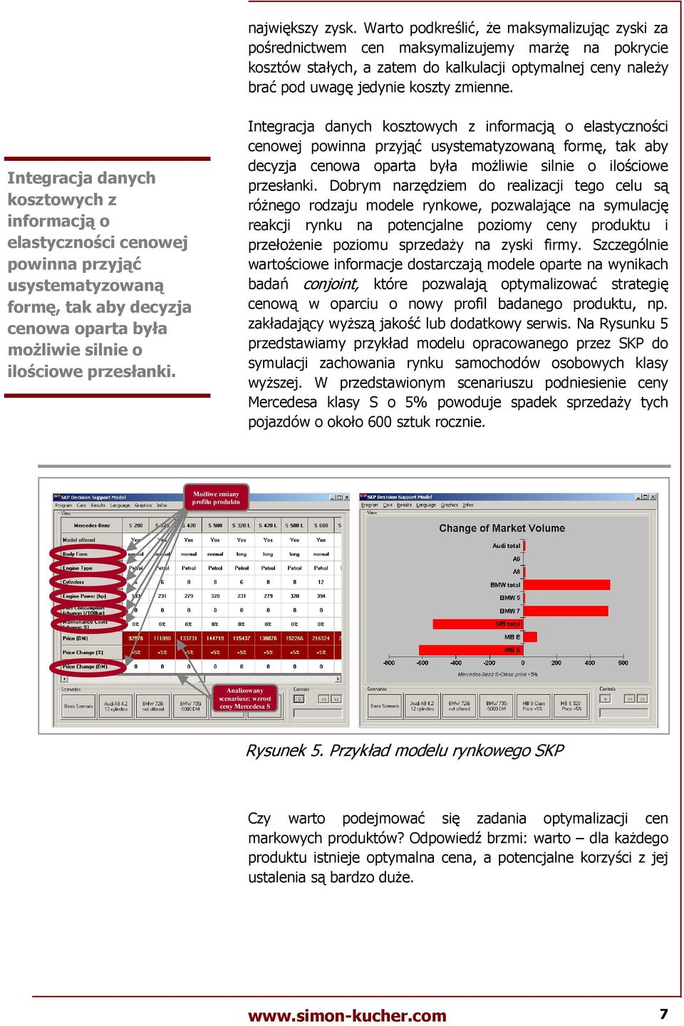 Integracja danych kosztowych z informacj< o elastyczno=ci cenowej powinna przyj<" usystematyzowan< form;, tak aby decyzja cenowa oparta by$a mo4liwie silnie o ilo=ciowe przes$anki.