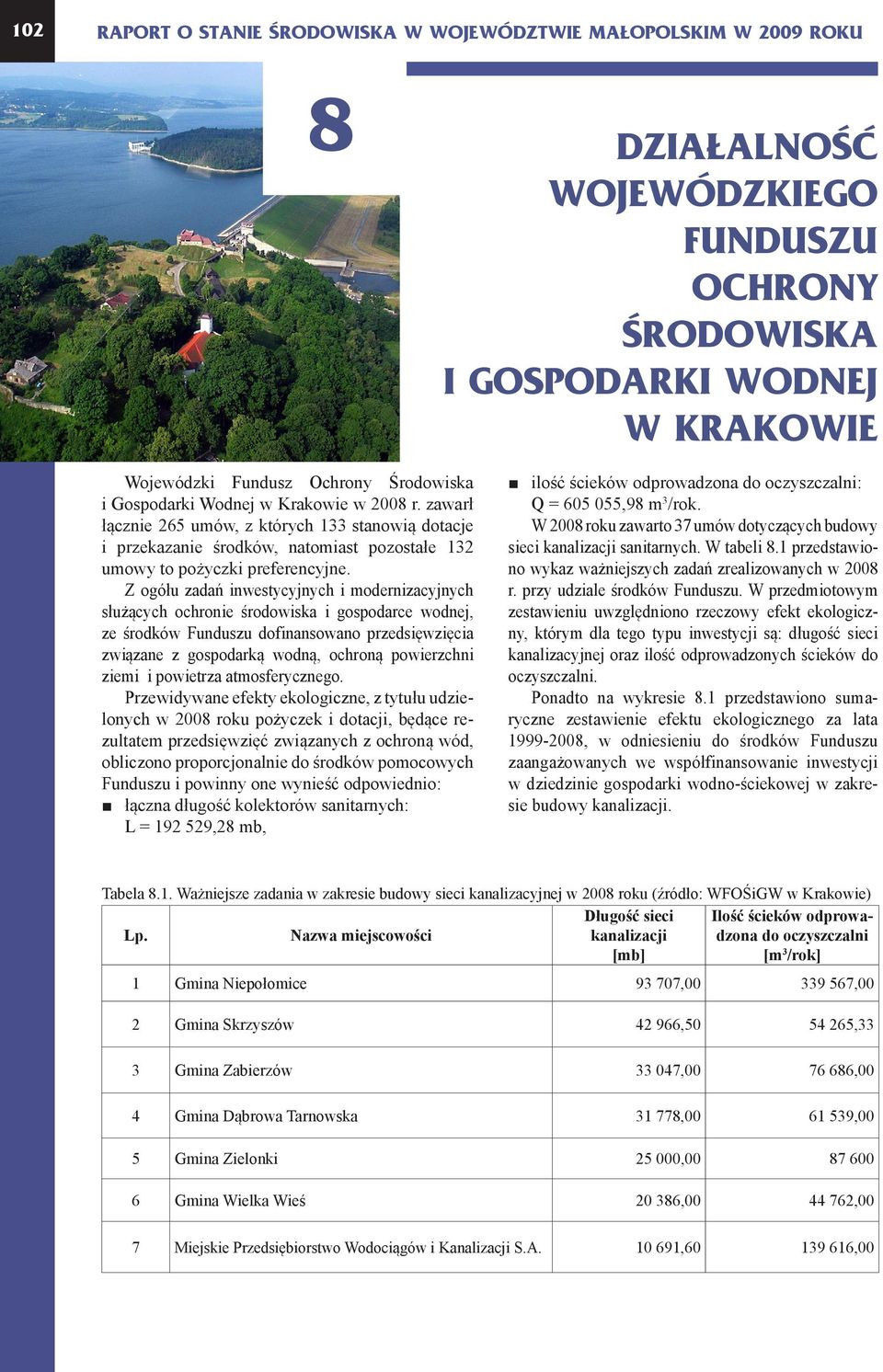 Z ogółu zadań inwestycyjnych i modernizacyjnych służących ochronie środowiska i gospodarce wodnej, ze środków Funduszu dofinansowano przedsięwzięcia związane z gospodarką wodną, ochroną powierzchni