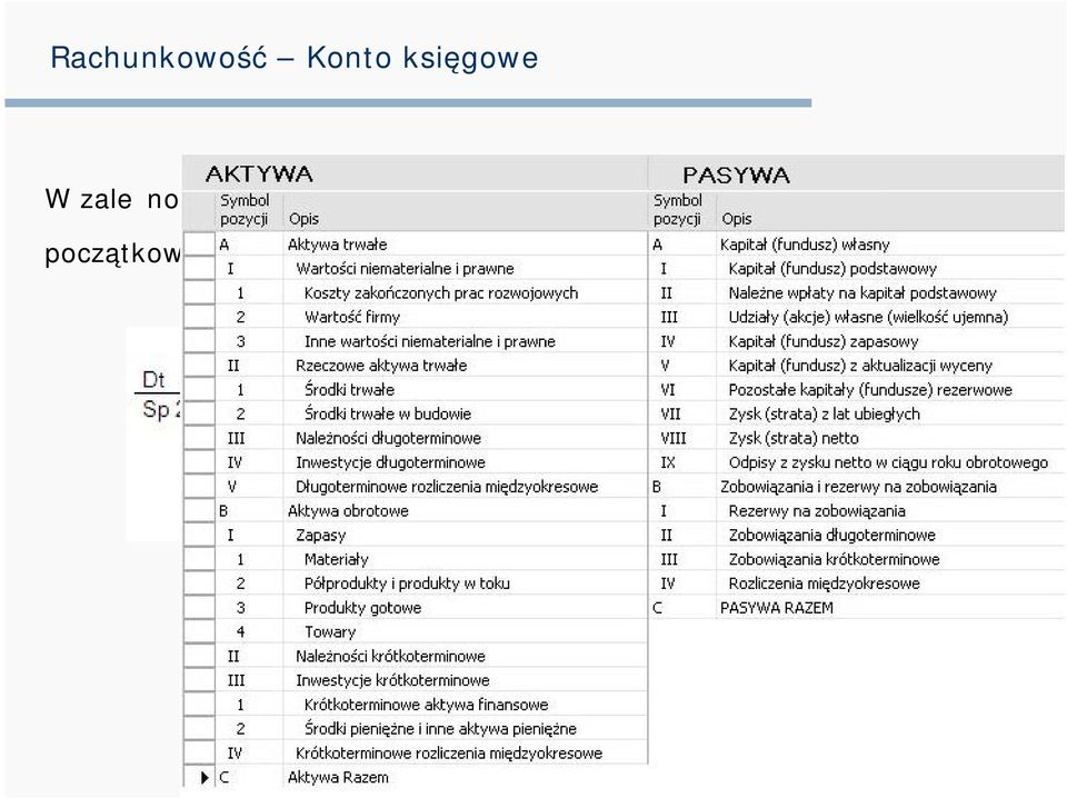 konta, stan początkowy (saldo