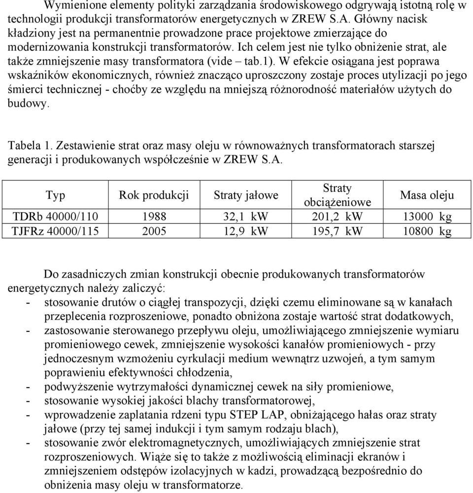 Ich celem jest nie tylko obniżenie strat, ale także zmniejszenie masy transformatora (vide tab.1).