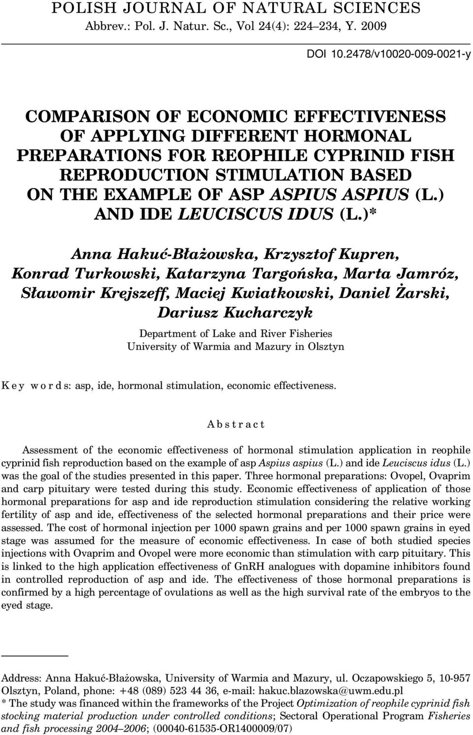 (L.) AND IDE LEUCISCUS IDUS (L.