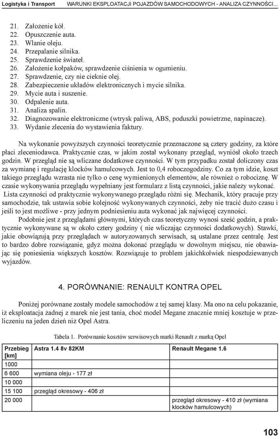 Odpalenie auta. 31. Analiza spalin. 32. Diagnozowanie elektroniczne (wtrysk paliwa, ABS, poduszki powietrzne, napinacze). 33. Wydanie zlecenia do wystawienia faktury.