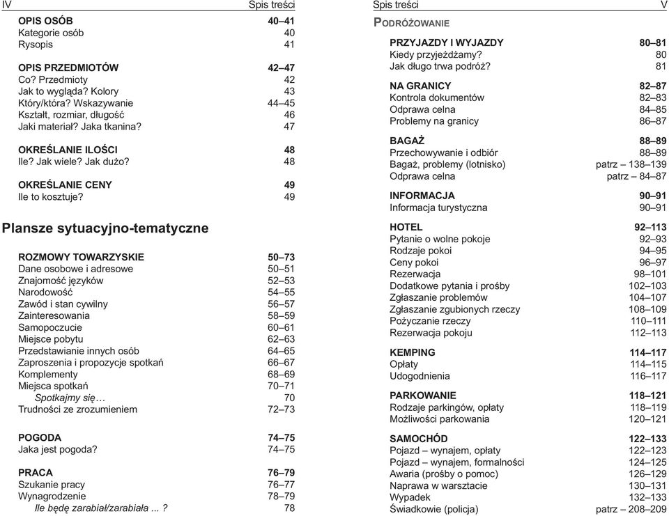 49 Plansze sytuacyjno-tematyczne ROZMOWY TOWARZYSKIE 50 73 Dane osobowe i adresowe 50 51 Znajomość języków 52 53 Narodowość 54 55 Zawód i stan cywilny 56 57 Zainteresowania 58 59 Samopoczucie 60 61