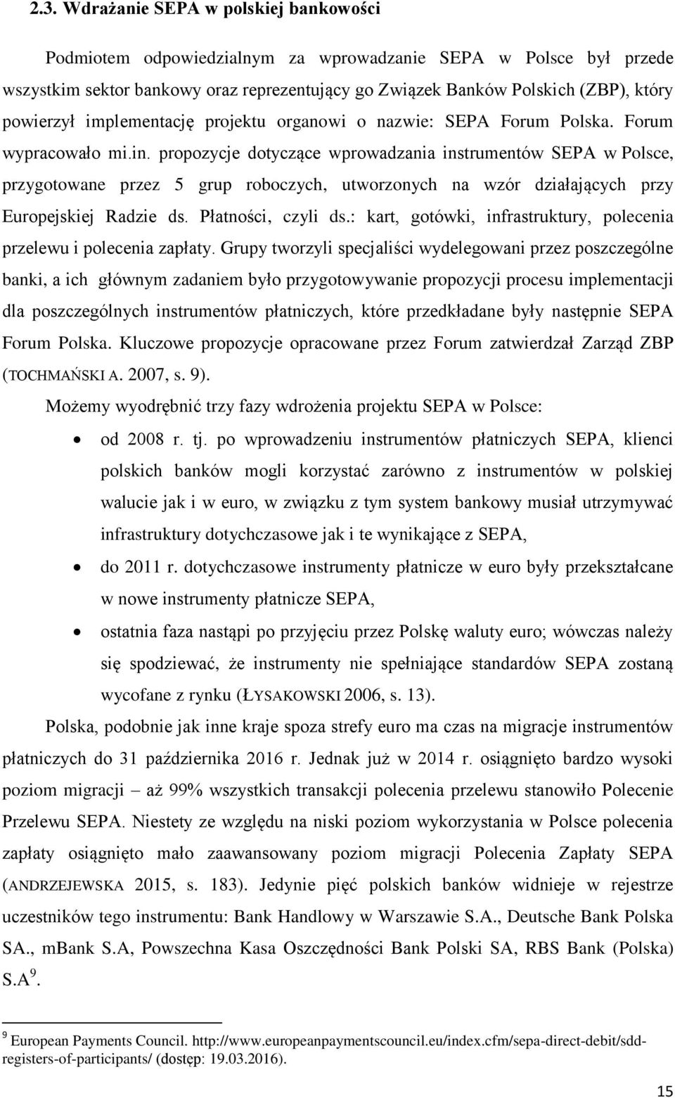 propozycje dotyczące wprowadzania instrumentów SEPA w Polsce, przygotowane przez 5 grup roboczych, utworzonych na wzór działających przy Europejskiej Radzie ds. Płatności, czyli ds.