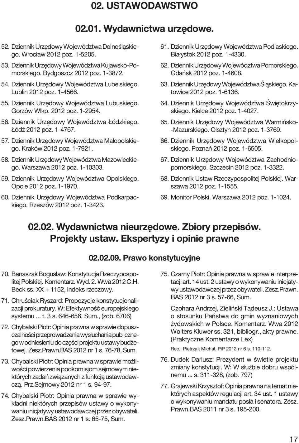 Dziennik Urzędowy Województwa Łódzkiego. Łódź 2012 poz. 1-4767. 57. Dziennik Urzędowy Województwa Małopolskiego. Kraków 2012 poz. 1-7921. 58. Dziennik Urzędowy Województwa Mazowieckiego.