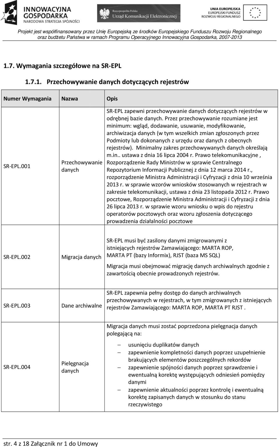 Przez przechowywanie rozumiane jest minimum: wgląd, dodawanie, usuwanie, modyfikowanie, archiwizacja danych (w tym wszelkich zmian zgłoszonych przez Podmioty lub dokonanych z urzędu oraz danych z