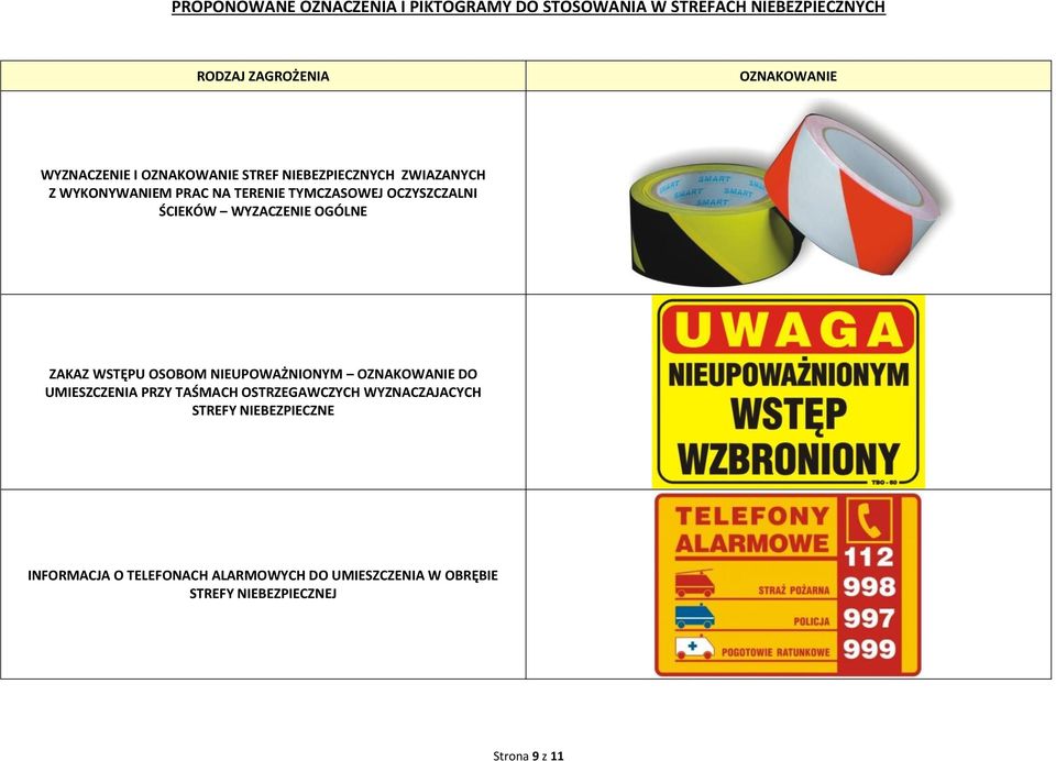 ŚCIEKÓW WYZACZENIE OGÓLNE ZAKAZ WSTĘPU OSOBOM NIEUPOWAŻNIONYM OZNAKOWANIE DO UMIESZCZENIA PRZY TAŚMACH OSTRZEGAWCZYCH