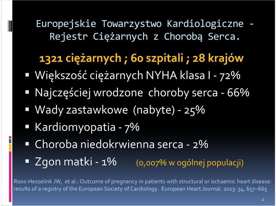 zastawkowe (nabyte) - 25% Kardiomyopatia- 7% Choroba niedokrwienna serca - 2% Zgon matki -1% (0,007% w ogólnej populacji)