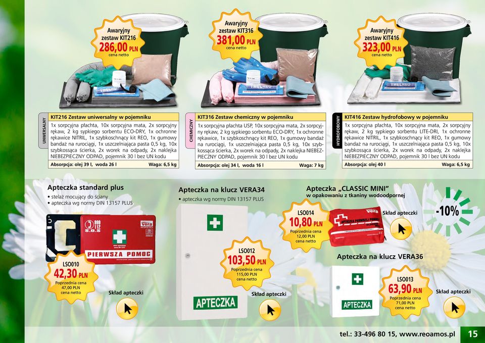 worek na odpady, 2x naklejka niebezpieczny odpad, pojemnik 30 l bez UN kodu Absorpcja: olej 39 l, woda 26 l Waga: 6,5 kg CHEMICZNY KIT316 Zestaw chemiczny w pojemniku 1x sorpcyjna płachta USP, 10x