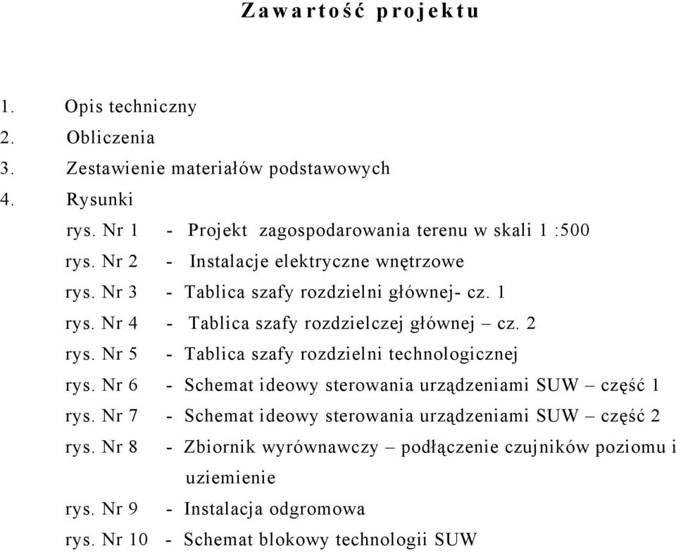 Nr 4 - Tablica szafy rozdzielczej głównej cz. 2 rys. Nr 5 - Tablica szafy rozdzielni technologicznej rys.