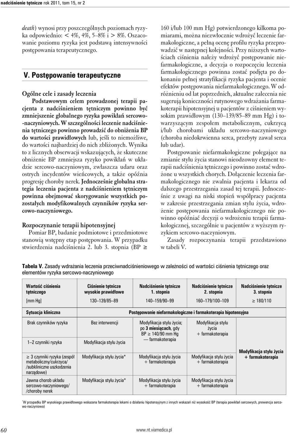 Postępowanie terapeutyczne Ogólne cele i zasady leczenia Podstawowym celem prowadzonej terapii pacjenta z nadciśnieniem tętniczym powinno być zmniejszenie globalnego ryzyka powikłań sercowo-
