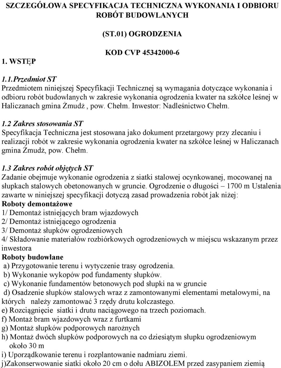 WSTĘP KOD CVP 45342000-6 1.
