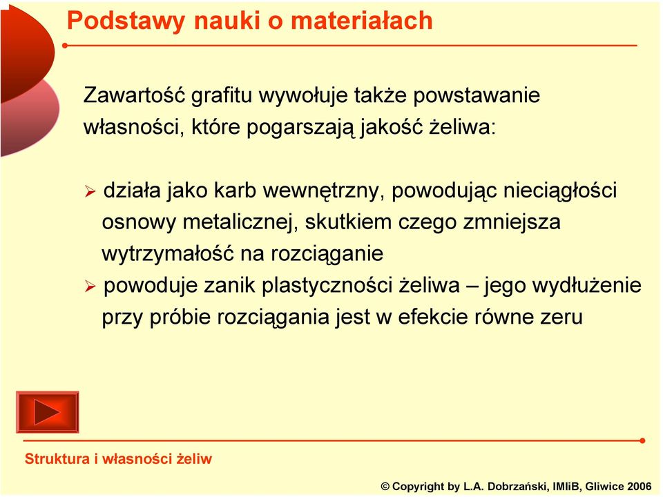 metalicznej, skutkiem czego zmniejsza wytrzymałość na rozciąganie powoduje