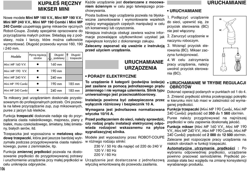 Modele P ynnà regulacjà obrotów D ugoêç podstawy Mini MP 160 V.