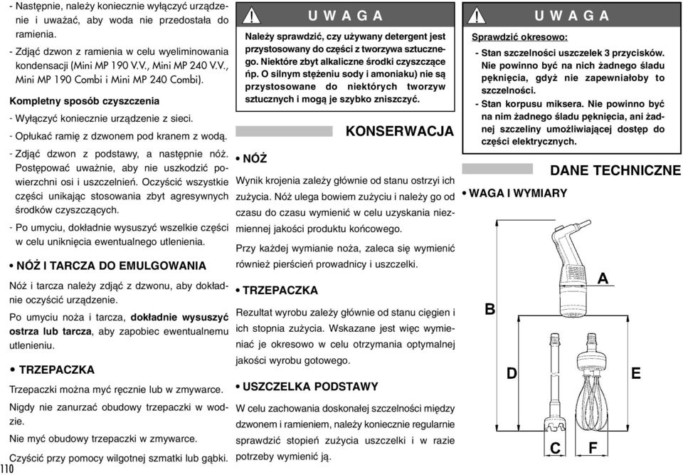 Niektóre zbyt alkaliczne Êrodki czyszczàce kondensacji (Mini MP 190 V.V., Mini MP 240 V.V., ƒp. O silnym st eniu sody i amoniaku) nie sà Mini MP 190 Combi i Mini MP 240 Combi).