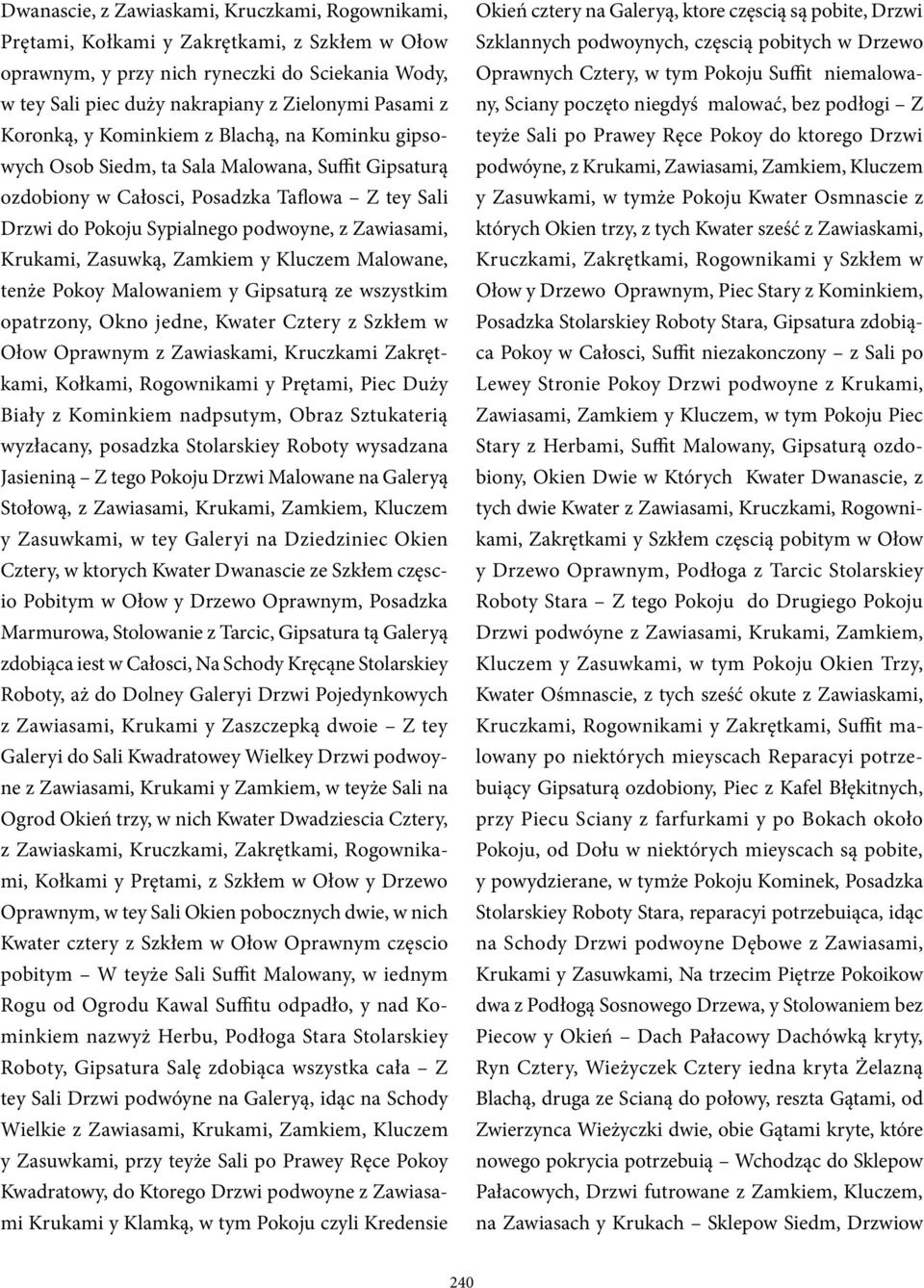 Krukami, Zasuwką, Zamkiem y Kluczem Malowane, tenże Pokoy Malowaniem y Gipsaturą ze wszystkim opatrzony, Okno jedne, Kwater Cztery z Szkłem w Ołow Oprawnym z Zawiaskami, Kruczkami Zakrętkami,
