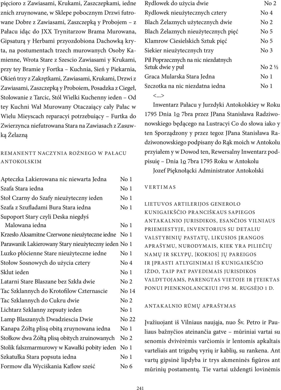 Okień trzy z Zakrętkami, Zawiasami, Krukami, Drzwi z Zawiasami, Zaszczepką y Proboiem, Posadzka z Ciegeł, Stolowanie z Tarcic, Stól Wielki Kuchenny ieden Od tey Kuchni Wał Murowany Otaczaiący cały