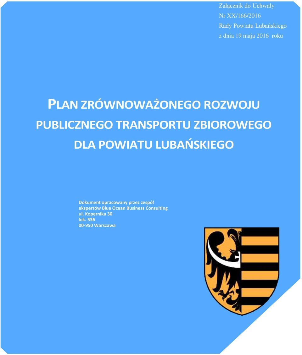 ZBIOROWEGO DLA POWIATU LUBAŃSKIEGO Dokument opracowany przez zespół