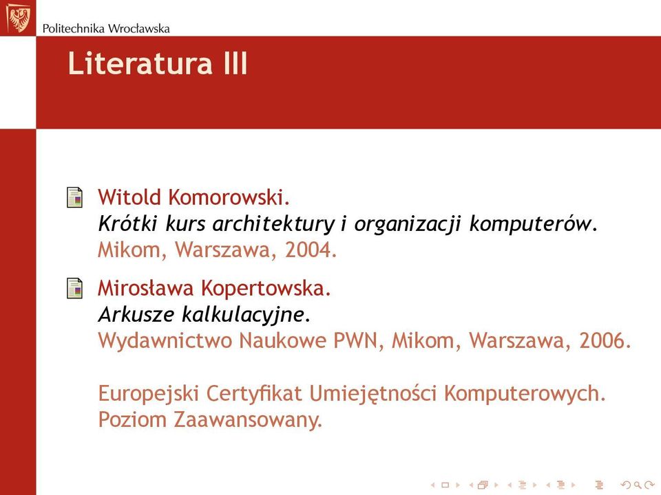 Mikom, Warszawa, 2004. Mirosława Kopertowska. Arkusze kalkulacyjne.