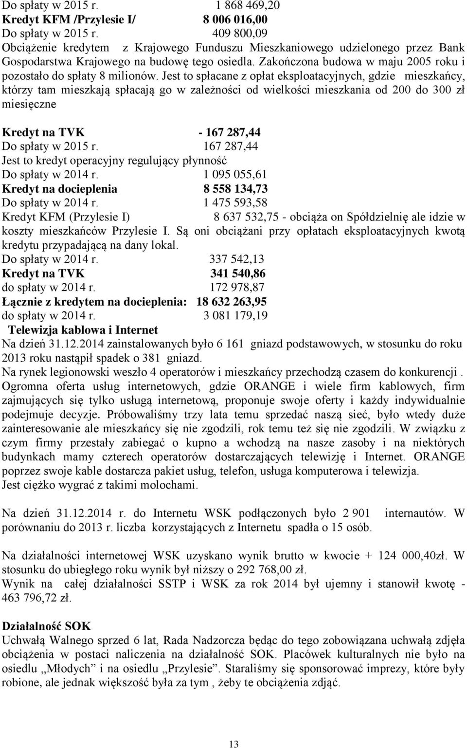 Zakończona budowa w maju 2005 roku i pozostało do spłaty 8 milionów.